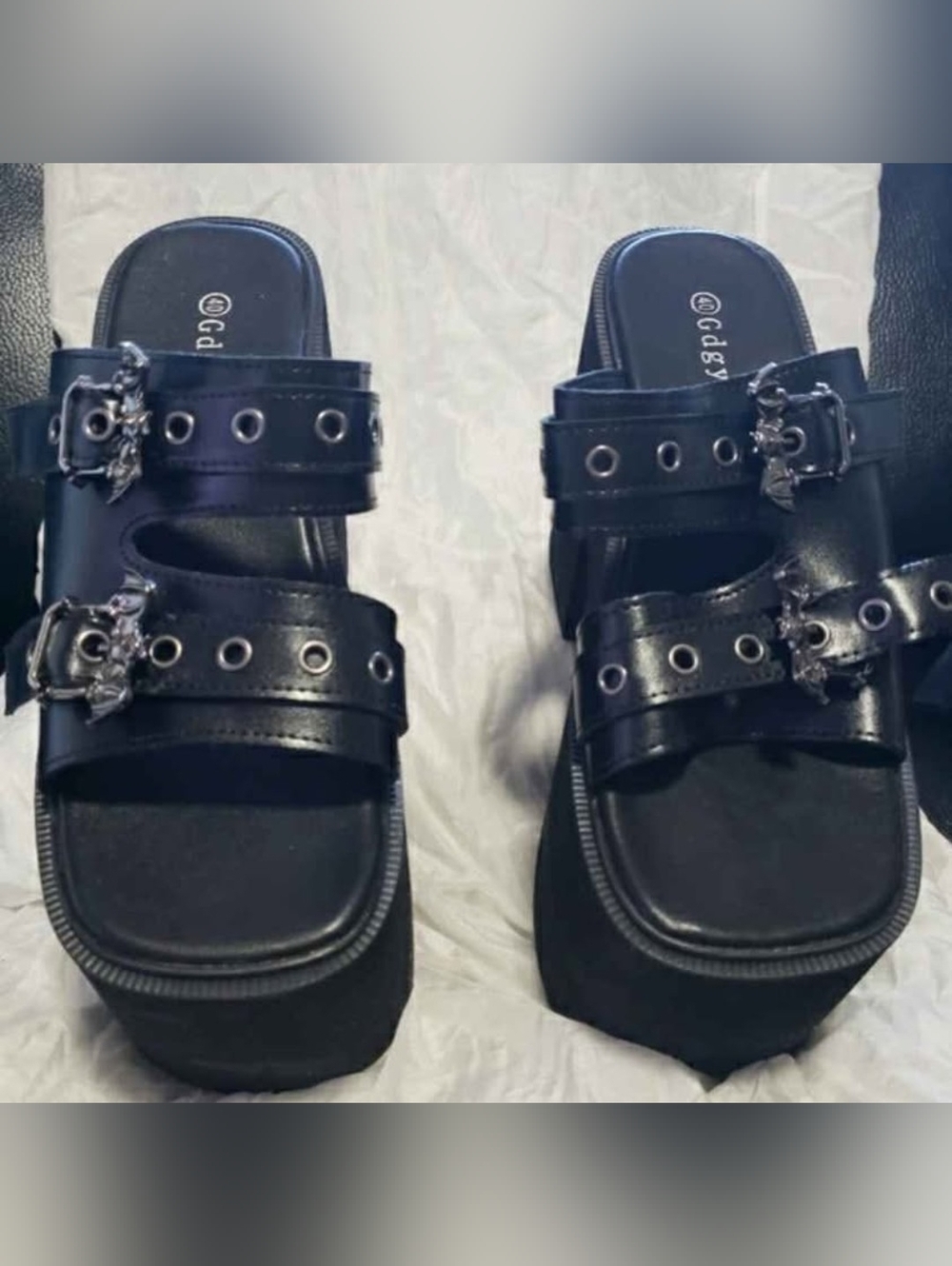 🦇🦇🦇New Goth Platform Wedge Sandals – Bat Buckle – Size 40  size NEW🦇🦇🦇